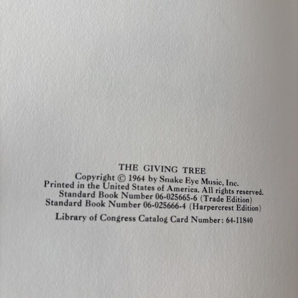 The Giving Tree Shel Silverstein Copyright 1964 Snake Eye Music Vintage Hardcvr - Picture 8 of 10